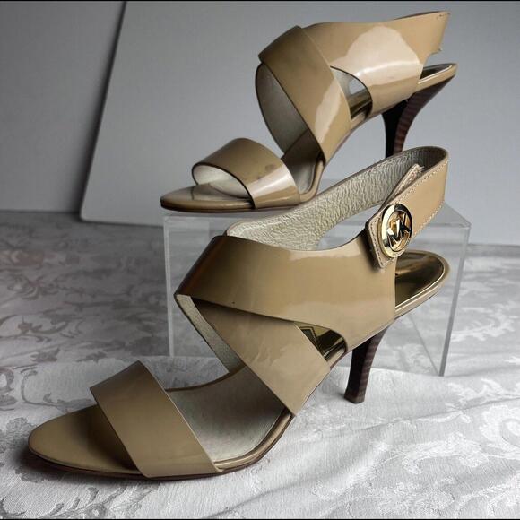 Michael Kors Womens Shoes Size 9M Tan Leather Strappy Sandal Heels - Picture 2 of 9